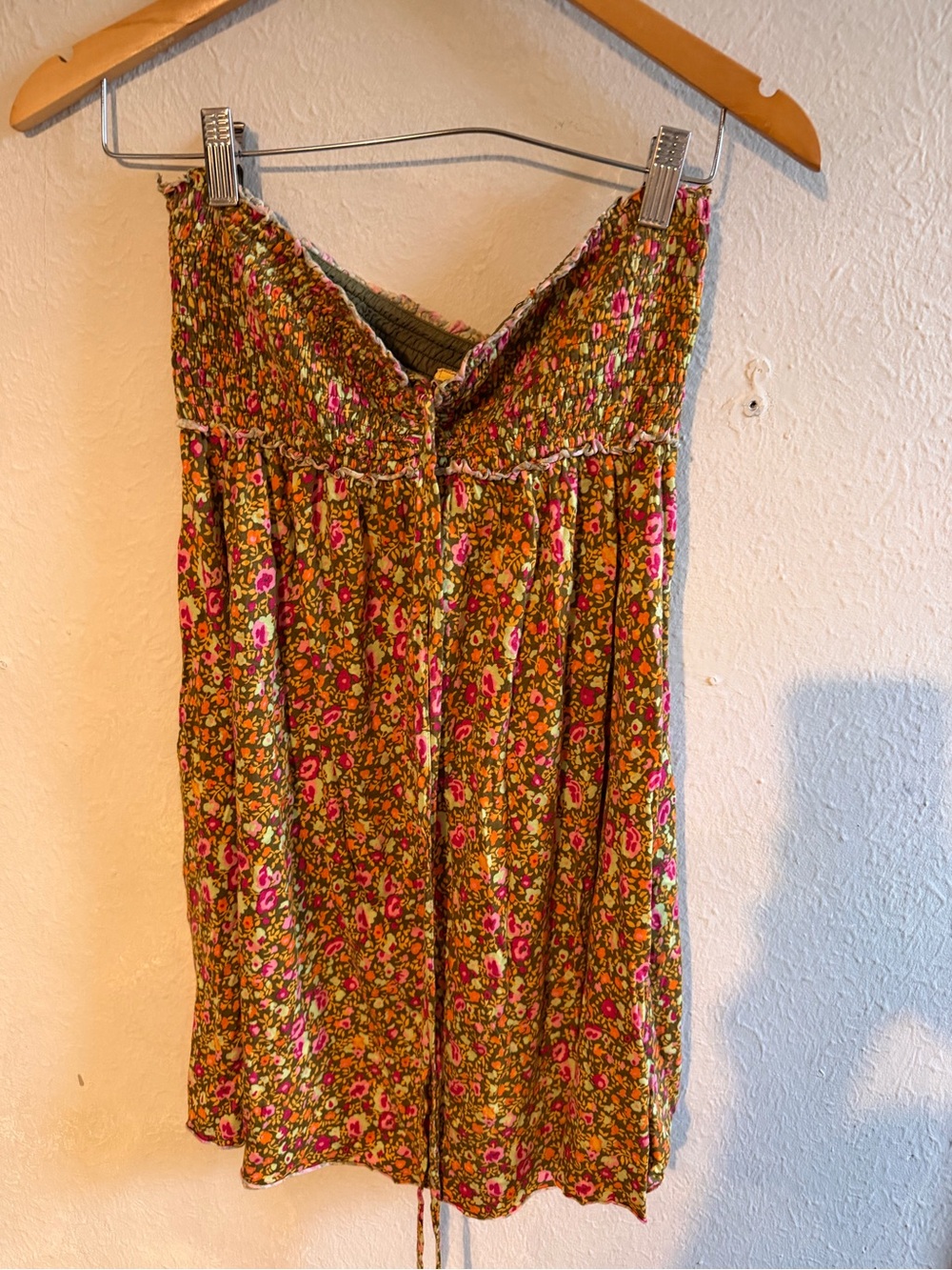 Free People Olive & Pink Floral Smocked Skirt